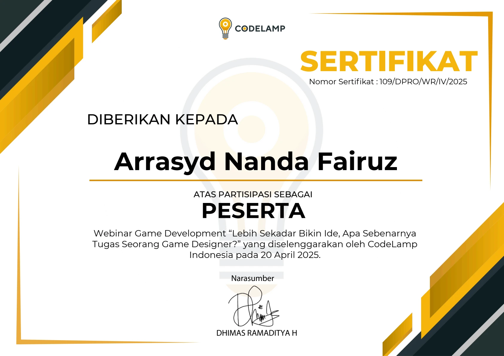 Sertifikat Webinar Series Tech
